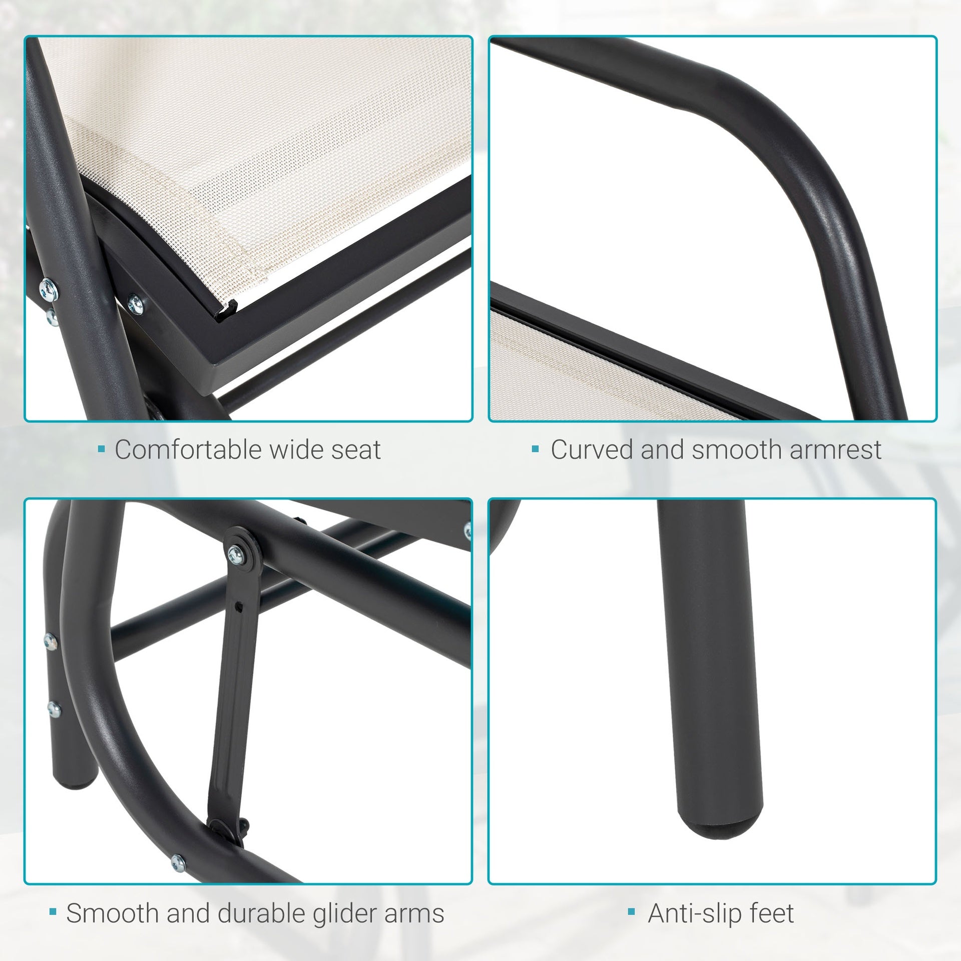 Outsunny Outdoor Glider Chair, Steel Swing Chai with Curved Armrests for Porch, Garden, Poolside, Balcony, Cream White
