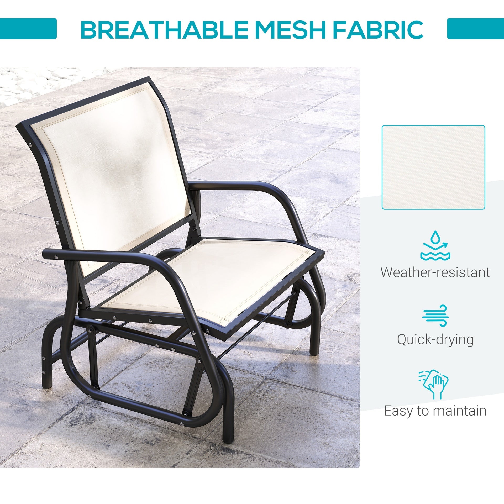 Outsunny Outdoor Glider Chair, Steel Swing Chai with Curved Armrests for Porch, Garden, Poolside, Balcony, Cream White