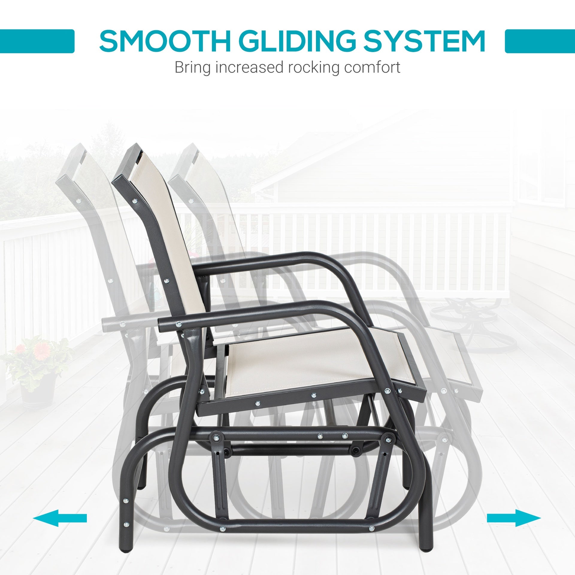 Outsunny Outdoor Glider Chair, Steel Swing Chai with Curved Armrests for Porch, Garden, Poolside, Balcony, Cream White