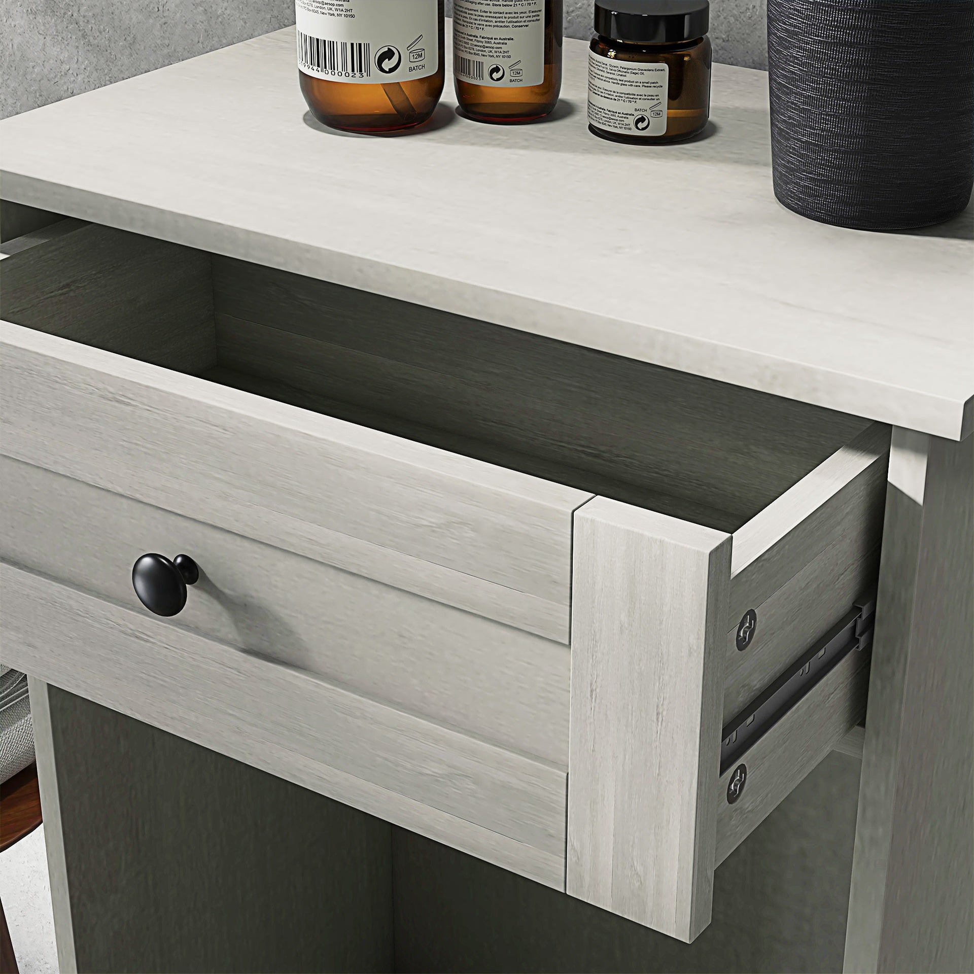 HOMCOM Kitchen Tilt Out Trash Bin Cabinet Free Standing Storage Cabinet with Drawer, Light Gray