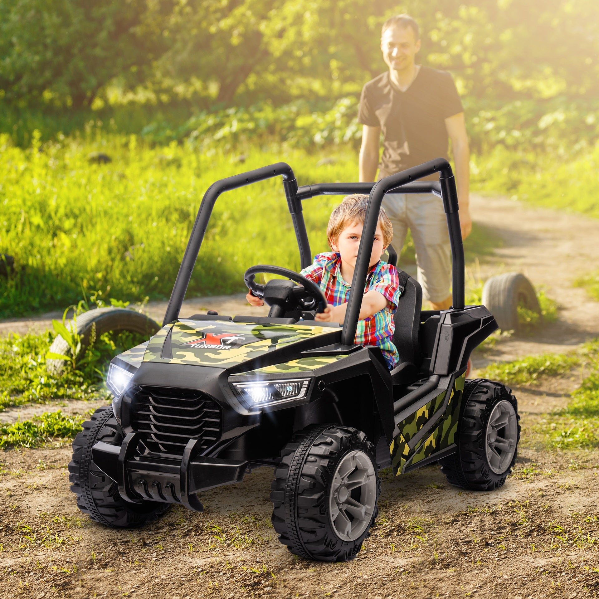 Qaba 12V Kids Electric Car with Parent Remote Control, Spring Suspension, Soft Start, Music, LED Light, Safety Belt, Green