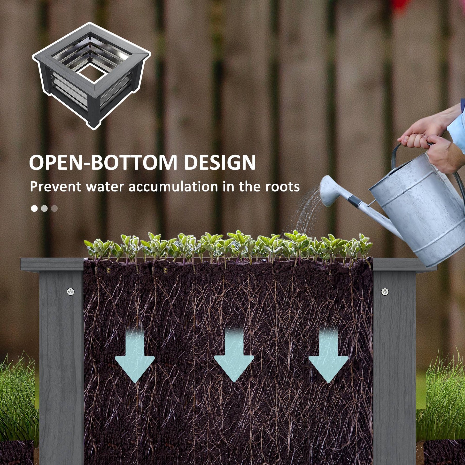 Outsunny Wooden Raised Garden Bed with Trellis, Galvanized Planter Box Elevated Garden Bed for Garden, Patio, Gray