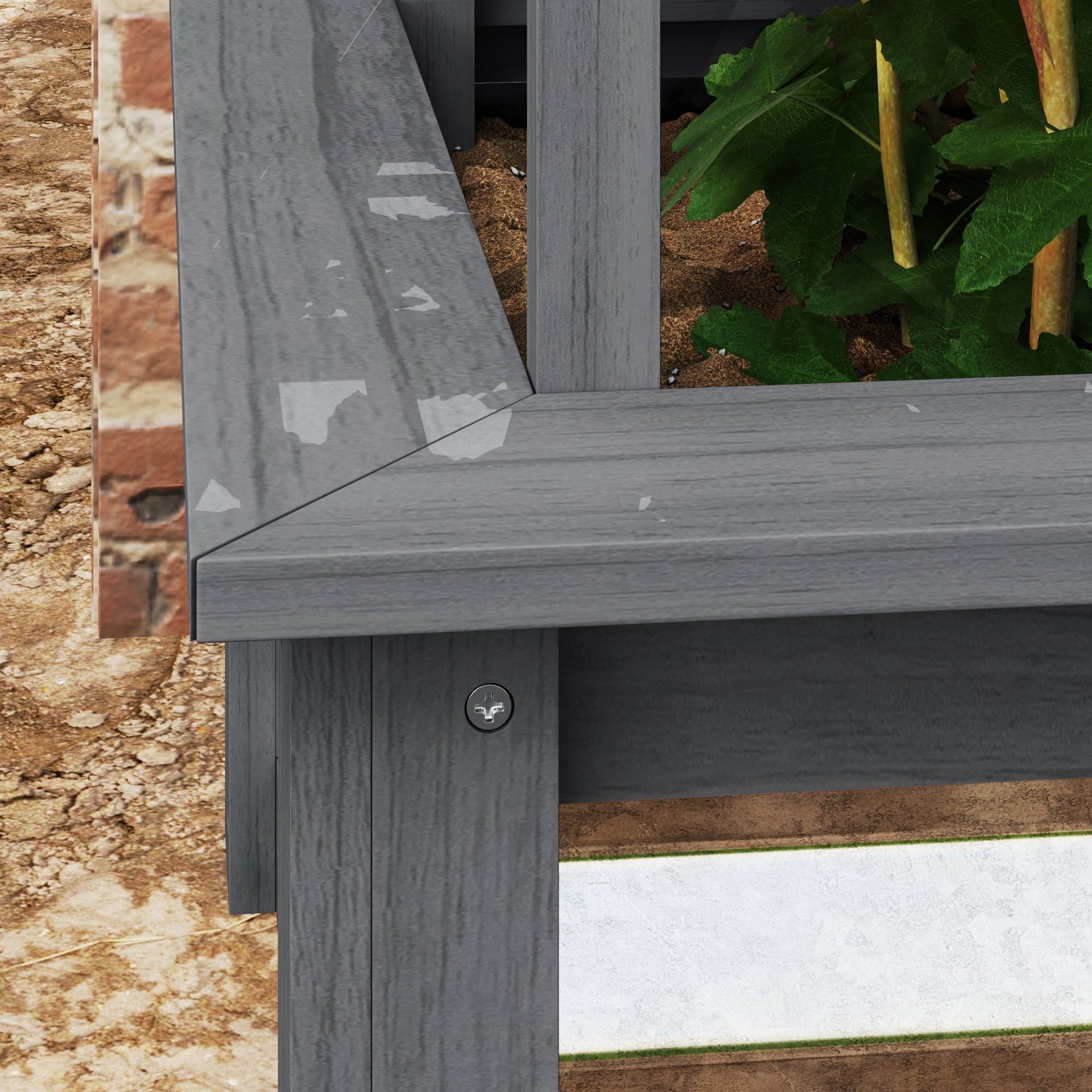 Outsunny Wooden Raised Garden Bed with Trellis, Galvanized Planter Box Elevated Garden Bed for Garden, Patio, Gray