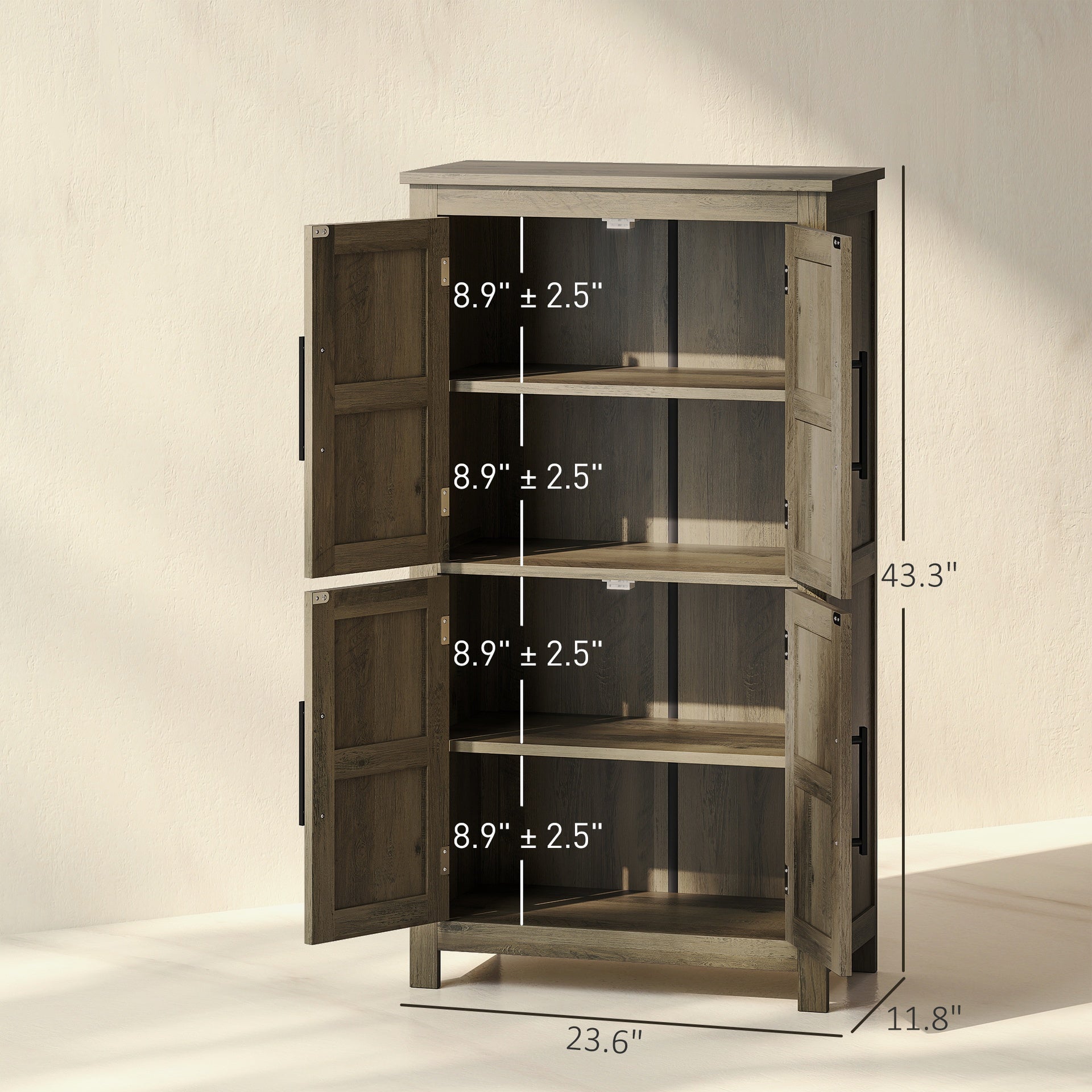 HOMCOM Bathroom Floor Storage Cabinet, Farmhouse Bathroom Cabinet with 4 Doors and Adjustable Shelf, Brown