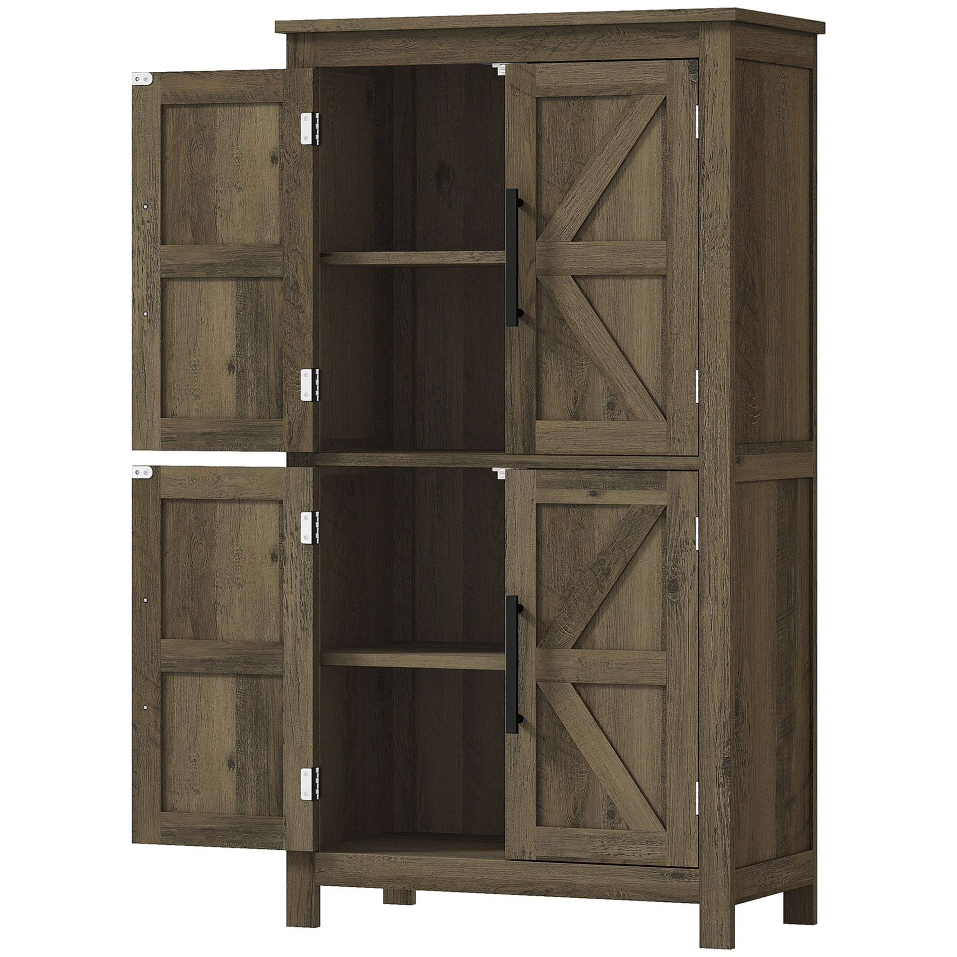 HOMCOM Bathroom Floor Storage Cabinet, Farmhouse Bathroom Cabinet with 4 Doors and Adjustable Shelf, Brown