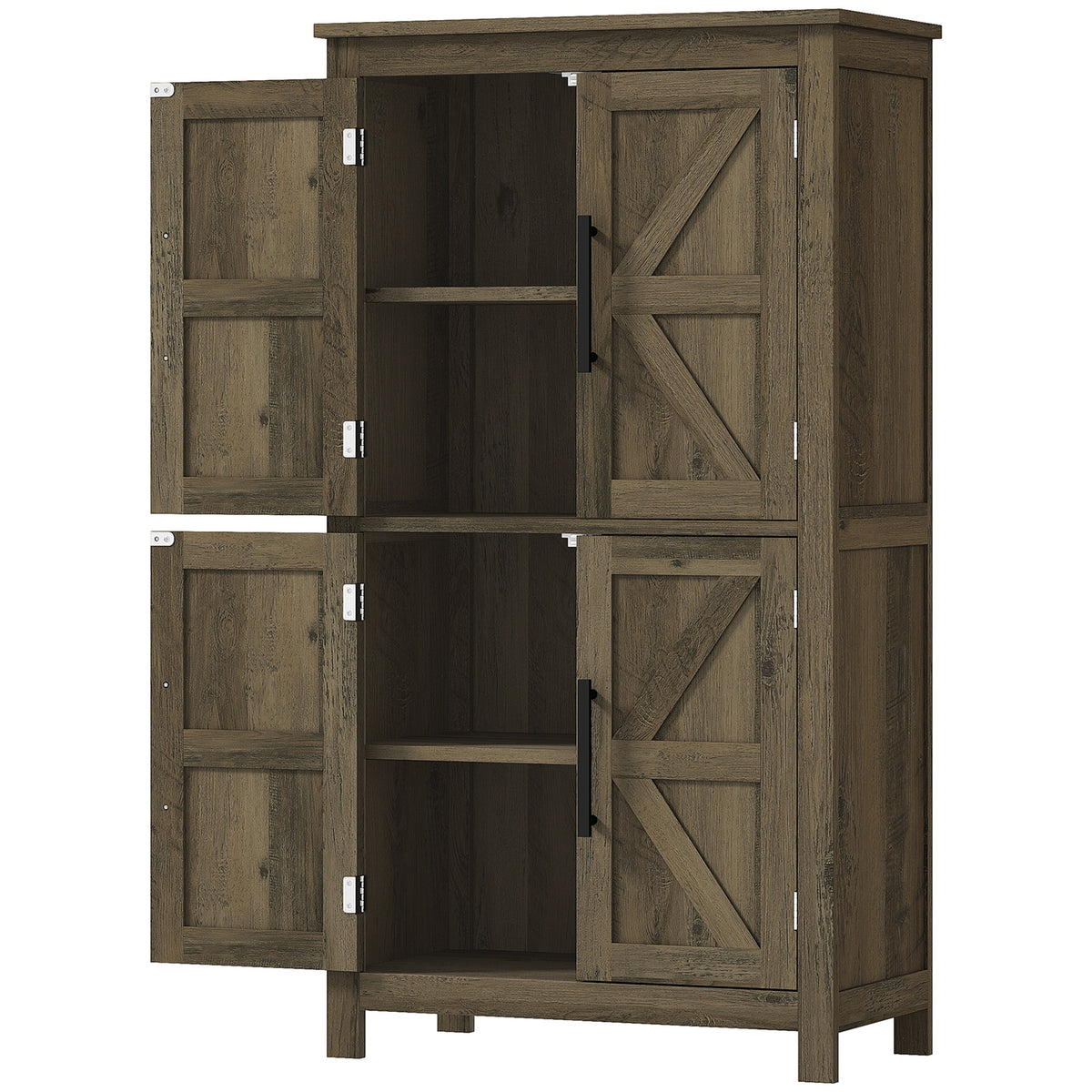 HOMCOM Bathroom Floor Storage Cabinet, Farmhouse Bathroom Cabinet with 4 Doors and Adjustable Shelf, Brown