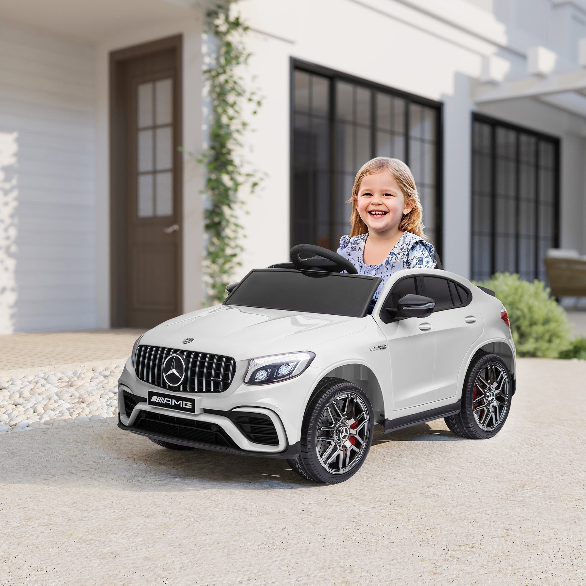 Aosom 12V Toddler Ride On Car with Remote Control, Mercedes Benz AMG GLC63S Coupe, Electric Car with 2 Speed, MP3 Player, Light, Horn, Songs, Suspension, White