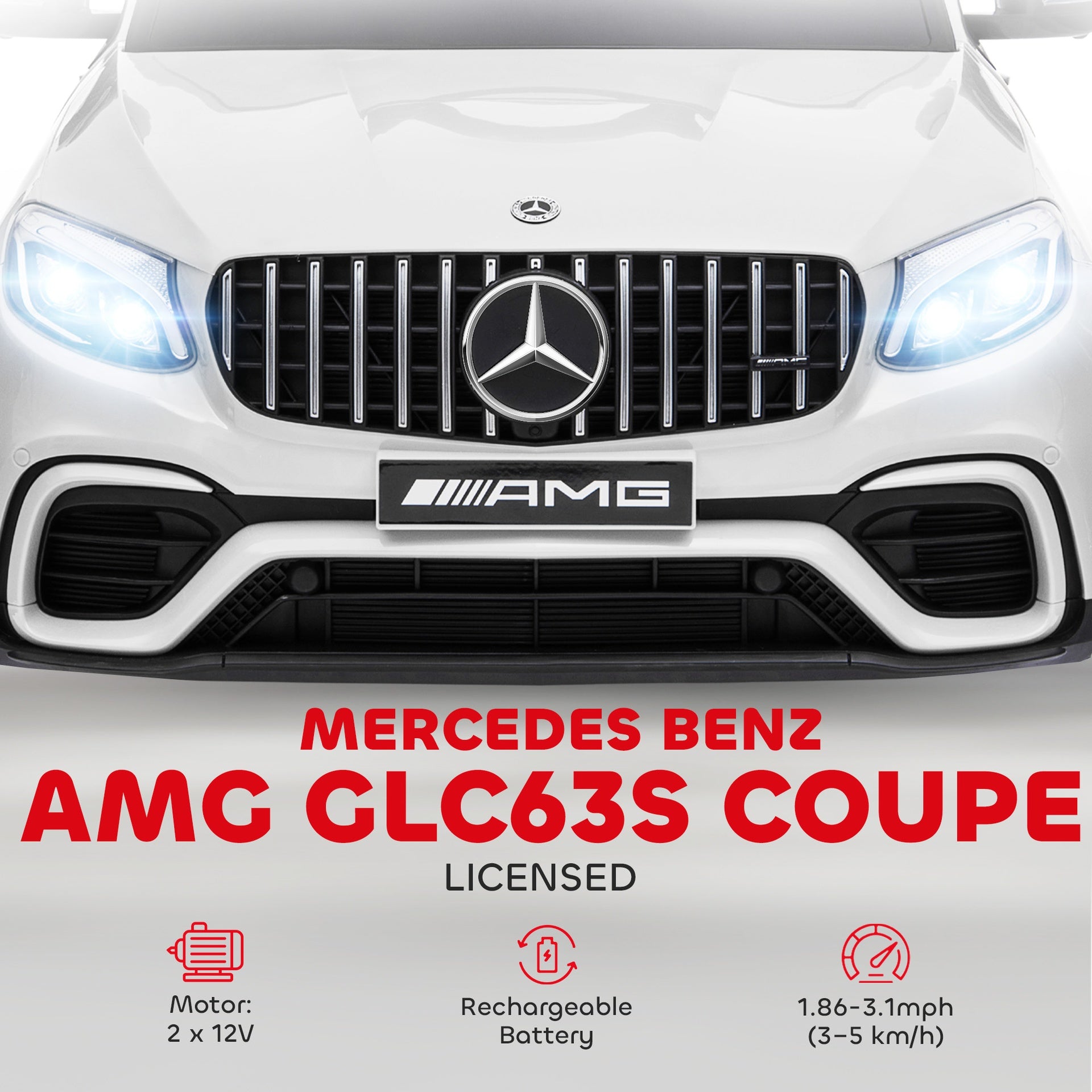 Aosom 12V Toddler Ride On Car with Remote Control, Mercedes Benz AMG GLC63S Coupe, Electric Car with 2 Speed, MP3 Player, Light, Horn, Songs, Suspension, White