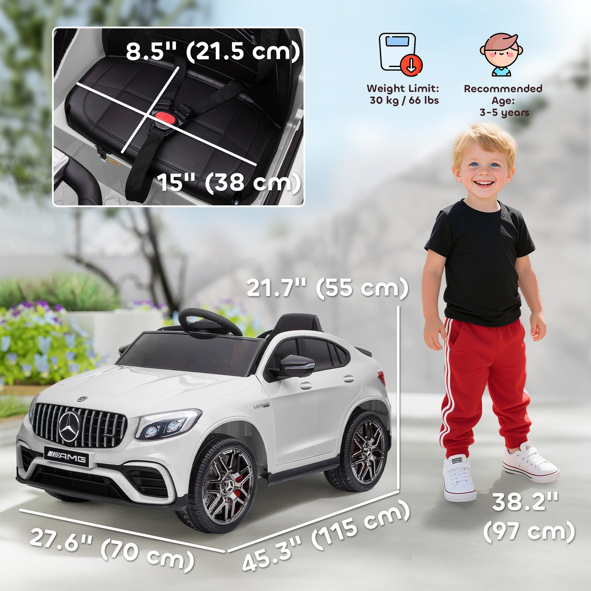 Aosom 12V Toddler Ride On Car with Remote Control, Mercedes Benz AMG GLC63S Coupe, Electric Car with 2 Speed, MP3 Player, Light, Horn, Songs, Suspension, White