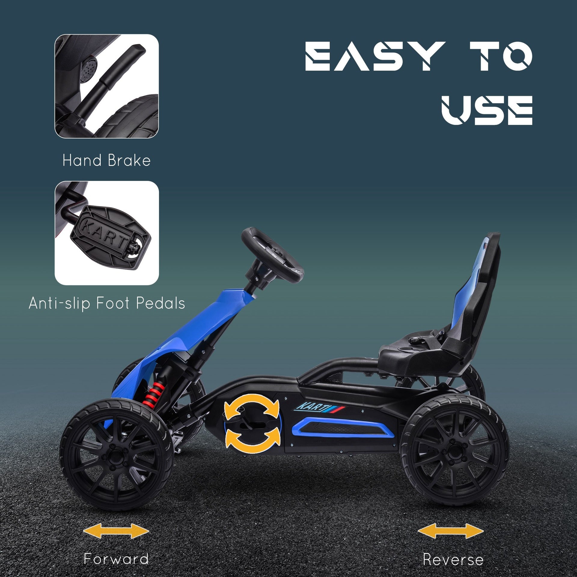 Aosom Kids Pedal Go Kart W/ Adjustable Seat, Swing Axle, Blue