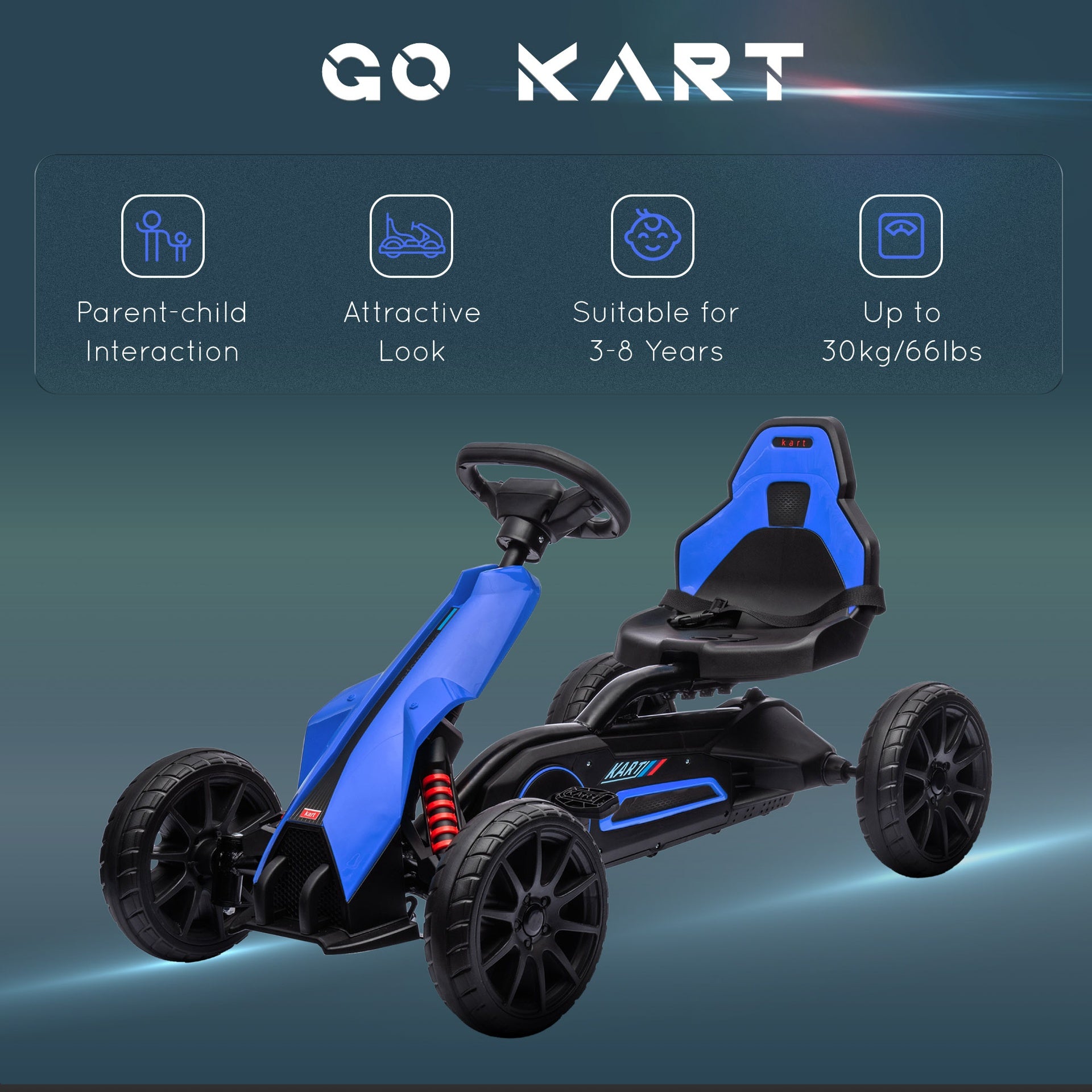 Aosom Kids Pedal Go Kart W/ Adjustable Seat, Swing Axle, Blue