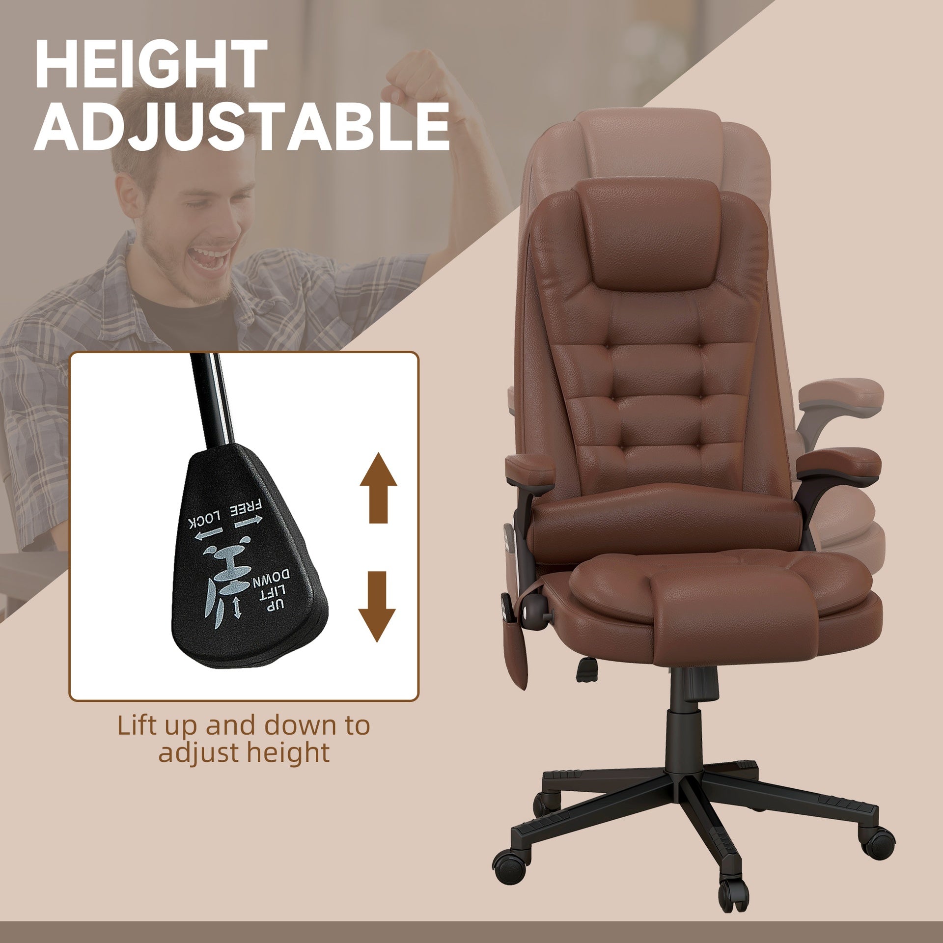 HOMCOM Massage Office Chair, Heated Reclining Computer Chair with 6 Vibration Points, Armrest and Remote, Brown
