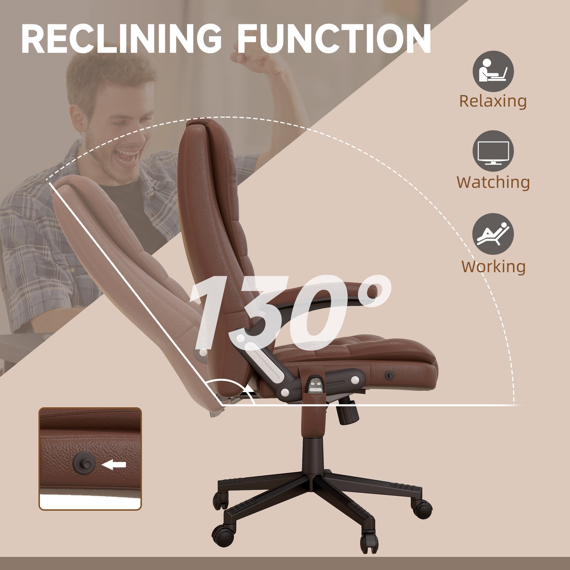 HOMCOM Massage Office Chair, Heated Reclining Computer Chair with 6 Vibration Points, Armrest and Remote, Brown