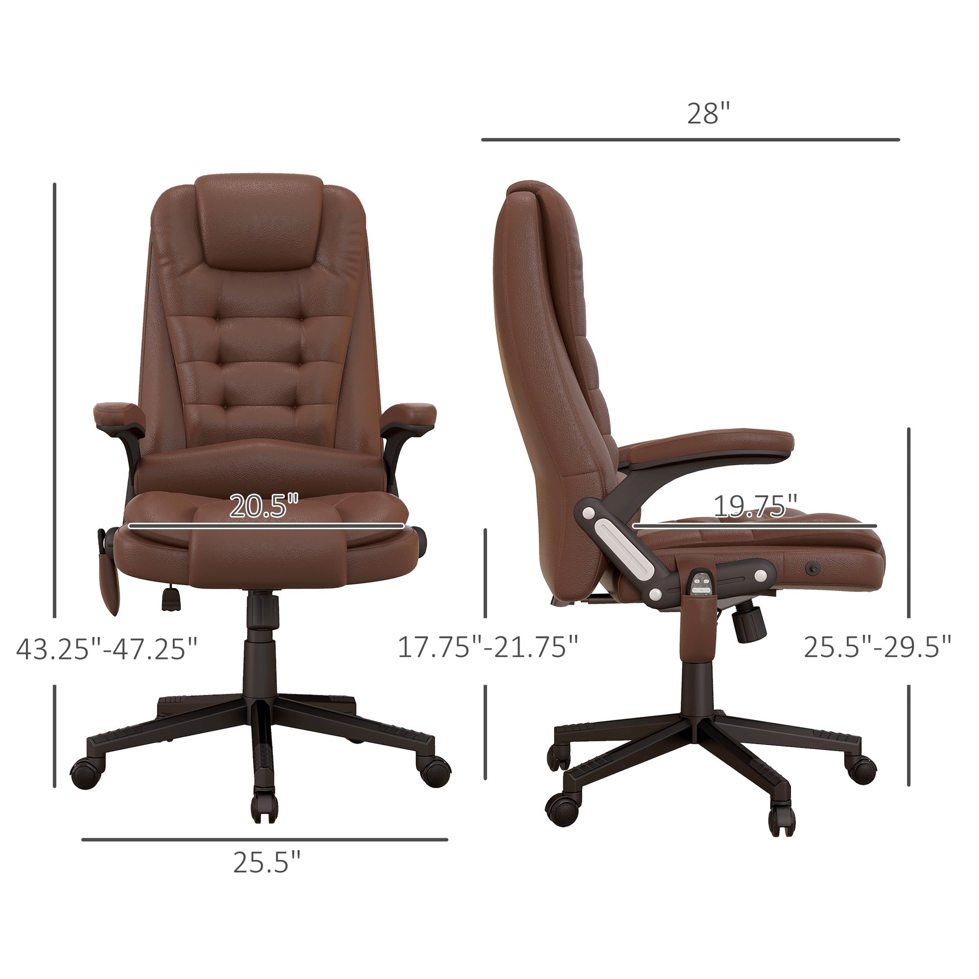 HOMCOM Massage Office Chair, Heated Reclining Computer Chair with 6 Vibration Points, Armrest and Remote, Brown