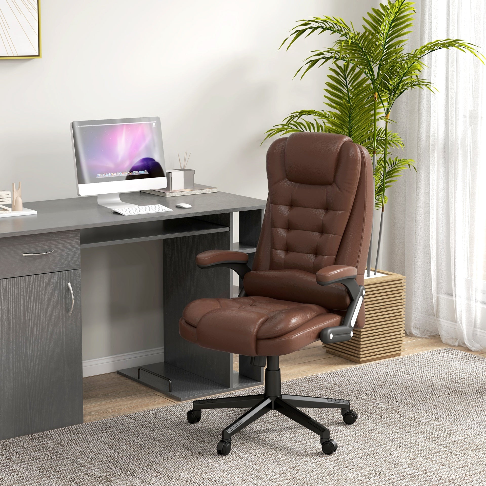 HOMCOM Massage Office Chair, Heated Reclining Computer Chair with 6 Vibration Points, Armrest and Remote, Brown