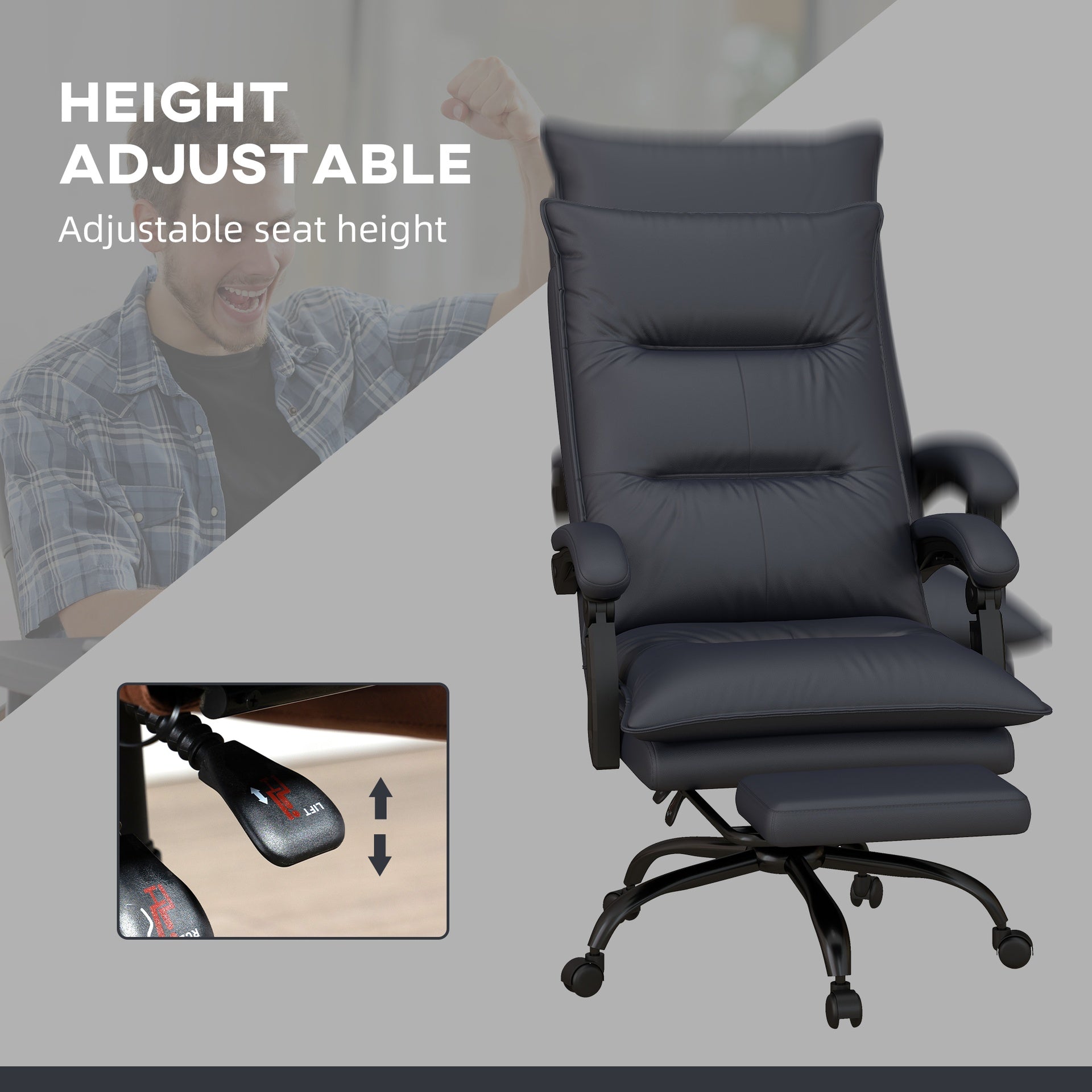 Vinsetto Executive Massage Office Chair with 6 Vibration Points, Microfiber Computer Desk Chair, Heated Reclining Chair with Footrest, Armrest, Double Padding, Charcoal Gray