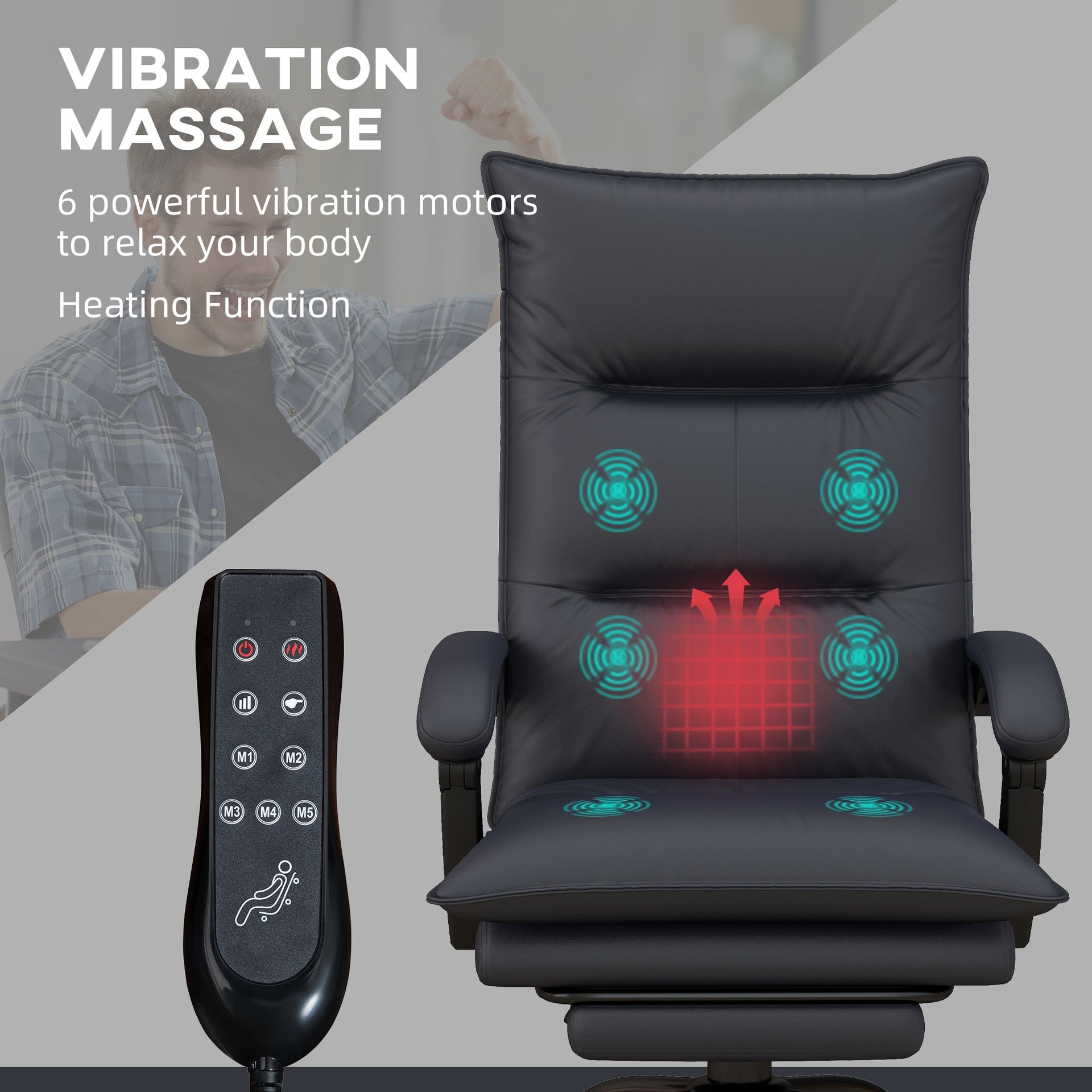 Vinsetto Executive Massage Office Chair with 6 Vibration Points, Microfiber Computer Desk Chair, Heated Reclining Chair with Footrest, Armrest, Double Padding, Charcoal Gray