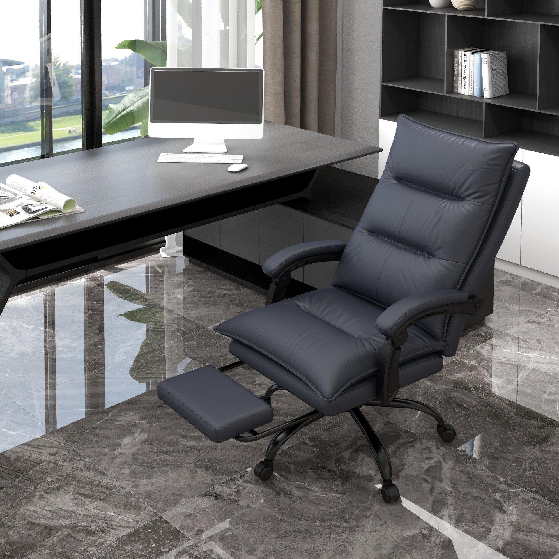 Vinsetto Executive Massage Office Chair with 6 Vibration Points, Microfiber Computer Desk Chair, Heated Reclining Chair with Footrest, Armrest, Double Padding, Charcoal Gray