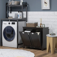 HOMCOM Bathroom Storage Cabinet, Tilt-Out Laundry Hamper with 2 Compartments, Black