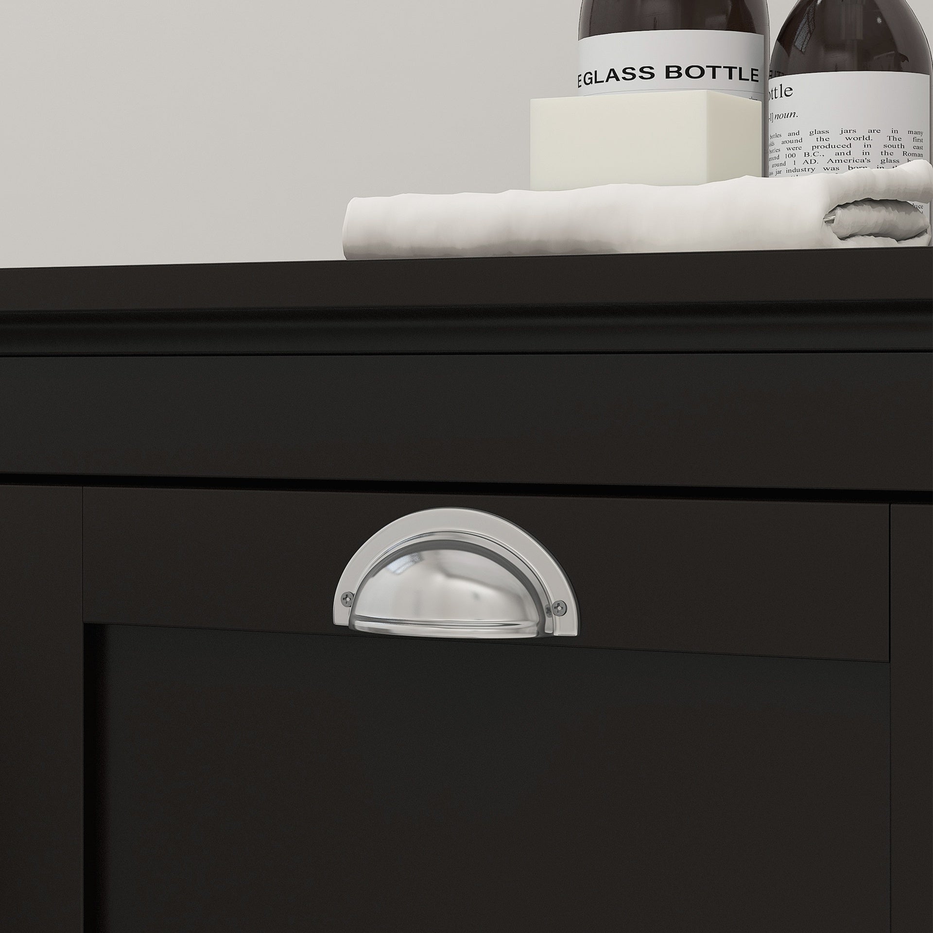 HOMCOM Bathroom Storage Cabinet, Tilt-Out Laundry Hamper with 2 Compartments, Black
