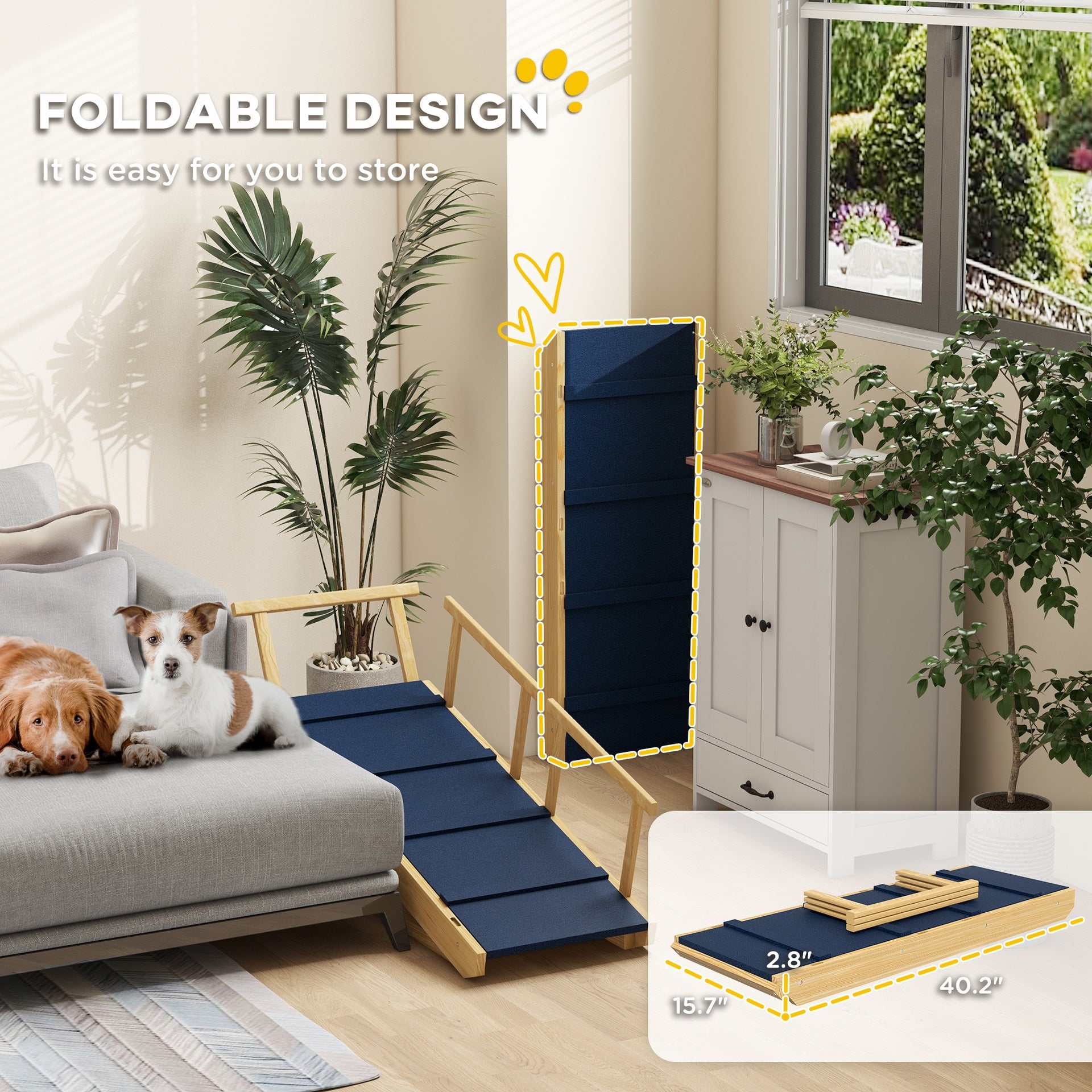 PawHut Dog Ramp, Adjustable Height Pet Steps, Foldable Dog Stairs with Non-slip Mat for Small to Large Dogs