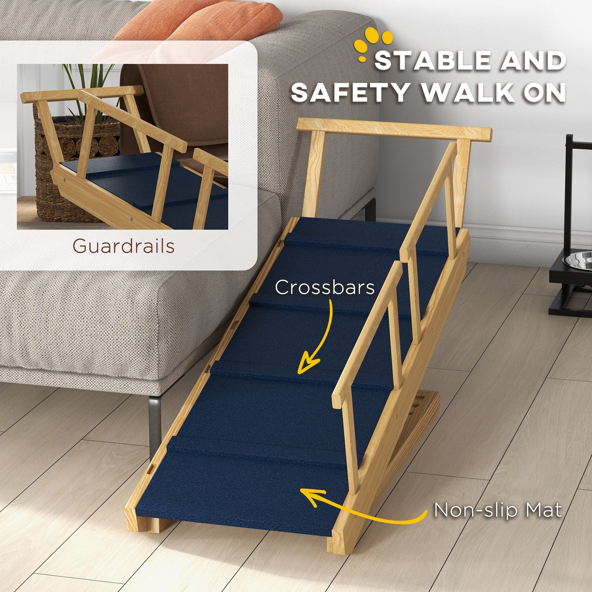 PawHut Dog Ramp, Adjustable Height Pet Steps, Foldable Dog Stairs with Non-slip Mat for Small to Large Dogs