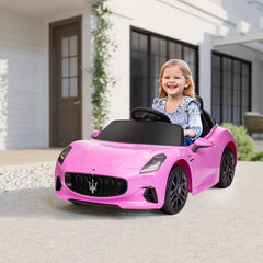 Qaba Maserati Gran Turismo Licensed 12V Kids Electric Car w/ Remote Control, Soft Start, LED Lights, Music, Horn, Pink