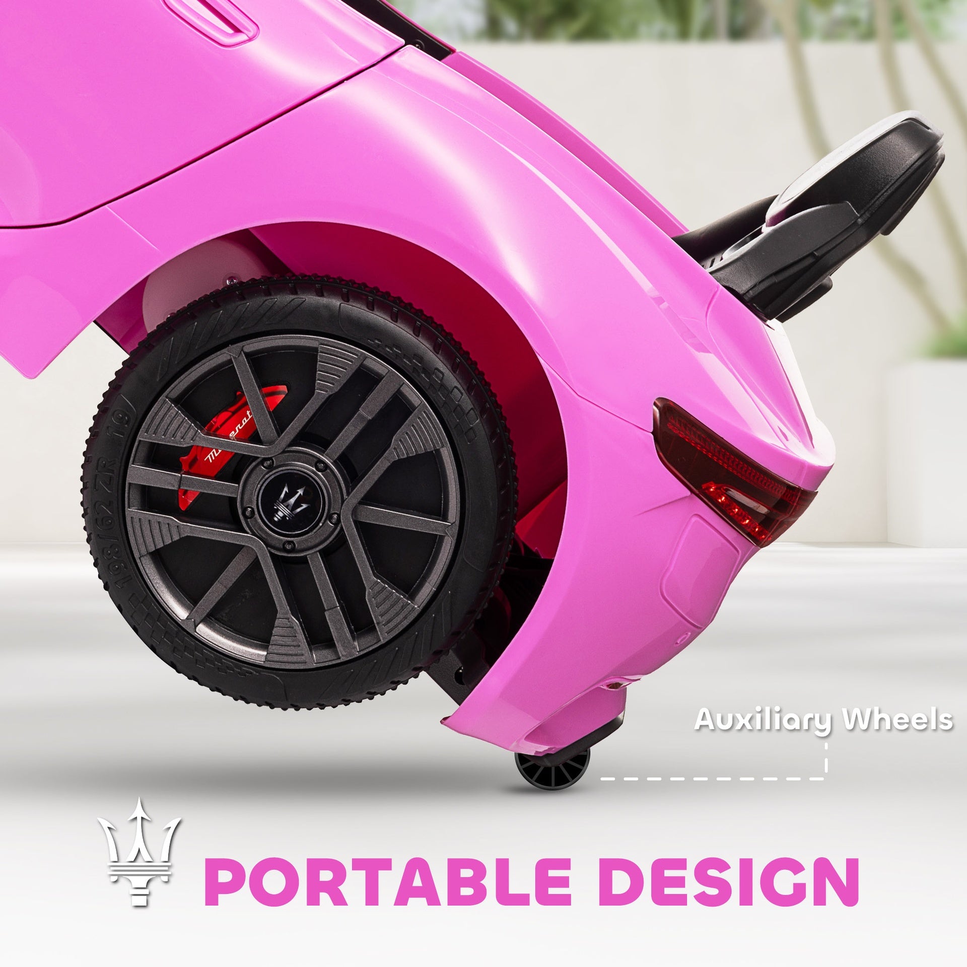 Qaba Maserati Gran Turismo Licensed 12V Kids Electric Car w/ Remote Control, Soft Start, LED Lights, Music, Horn, Pink