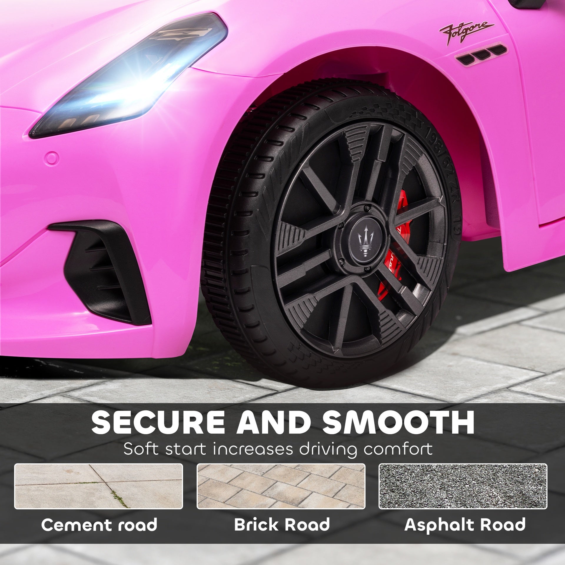 Qaba Maserati Gran Turismo Licensed 12V Kids Electric Car w/ Remote Control, Soft Start, LED Lights, Music, Horn, Pink
