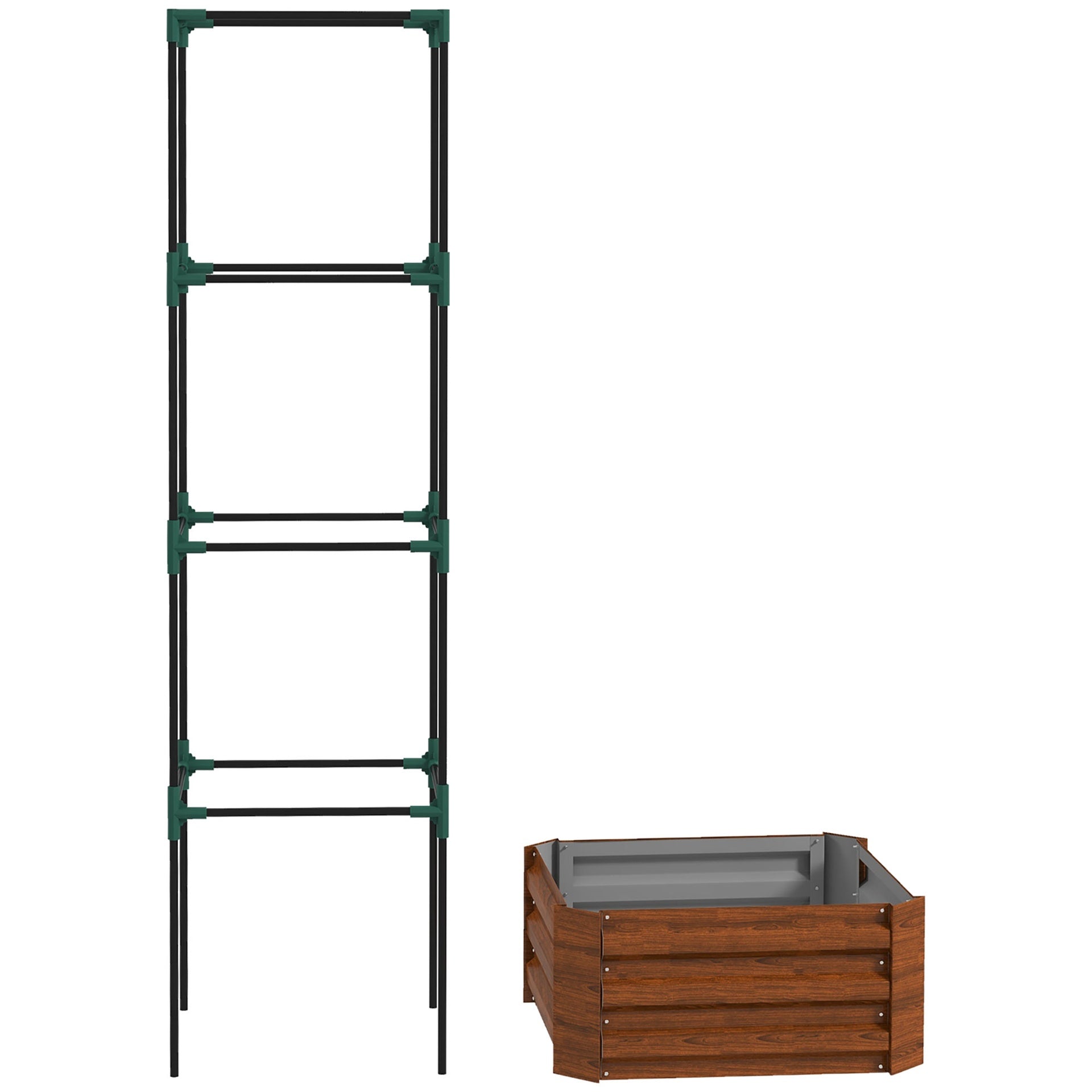 Outsunny Galvanized Planter Box, 24" x 24" x 73.5" Raised Garden Bed with Tomato Cage for Climbing Vines, Brown