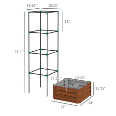 Outsunny Galvanized Planter Box, 24" x 24" x 73.5" Raised Garden Bed with Tomato Cage for Climbing Vines, Brown