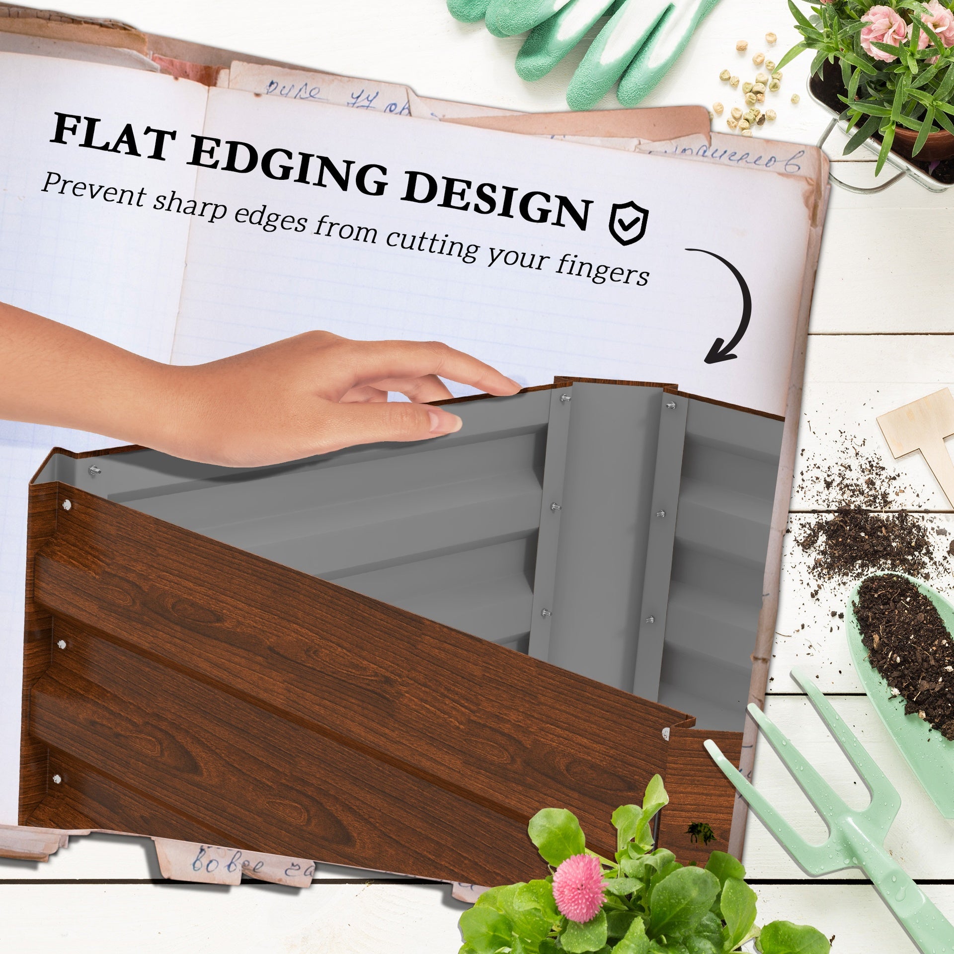 Outsunny Galvanized Planter Box, 24" x 24" x 73.5" Raised Garden Bed with Tomato Cage for Climbing Vines, Brown