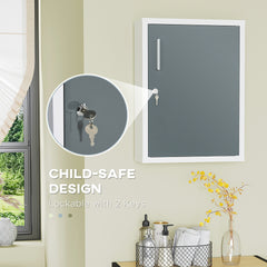 kleankin Bathroom Medicine Cabinet with Shelves Inside & On Door, Locking Medical Cabinet for Child & Pet Safety, First Aid Bathroom Wall Cabinet, White and Gray