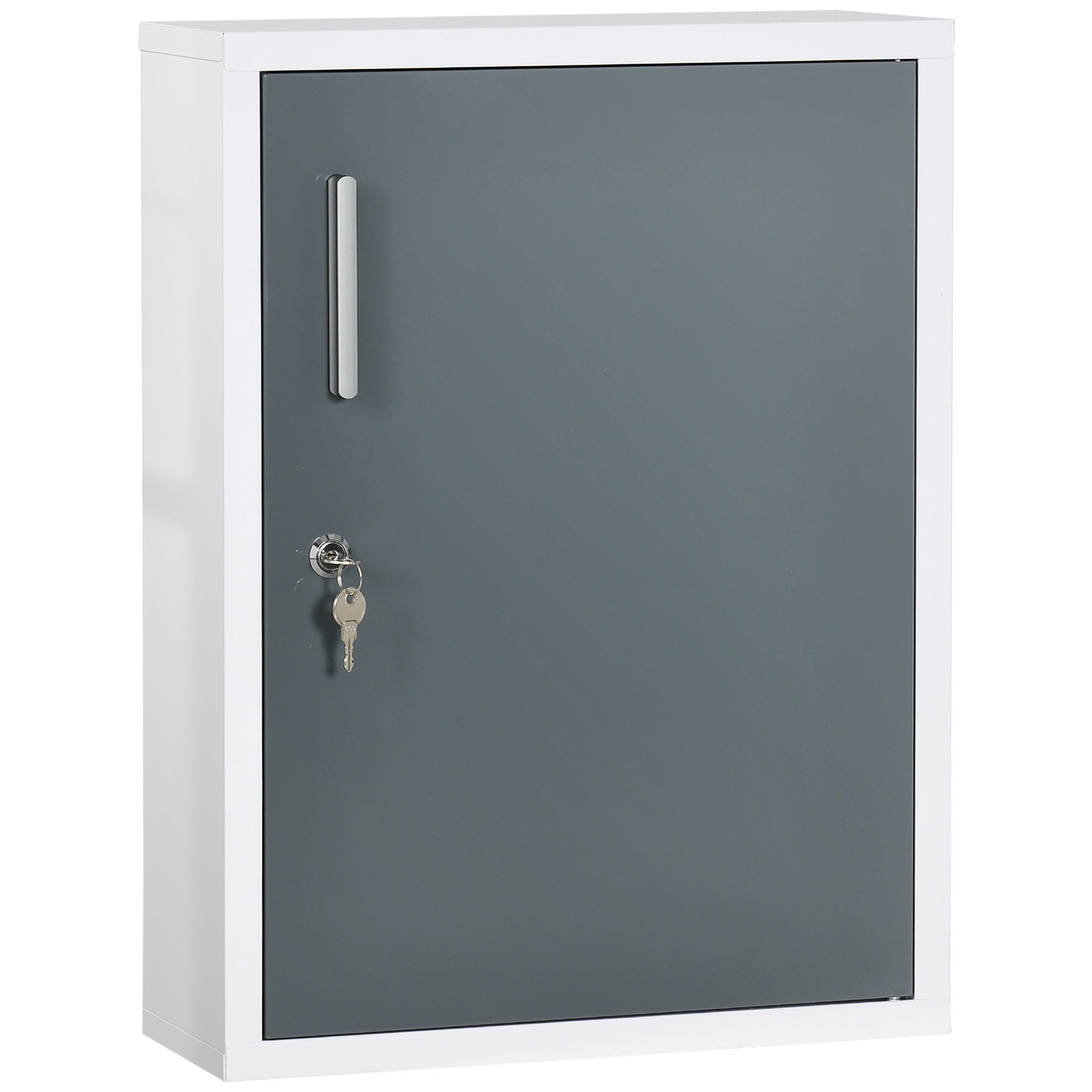 kleankin Bathroom Medicine Cabinet with Shelves Inside & On Door, Locking Medical Cabinet for Child & Pet Safety, First Aid Bathroom Wall Cabinet, White and Gray