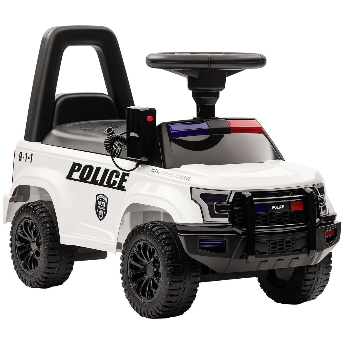 Aosom Kids Push Ride On Car with Working PA System and Horn, Police Truck Style  Foot-to-Floor Sliding Car for Boys and Girls with Under-Seat Storage, for 18 Months to 5 Years Old, White