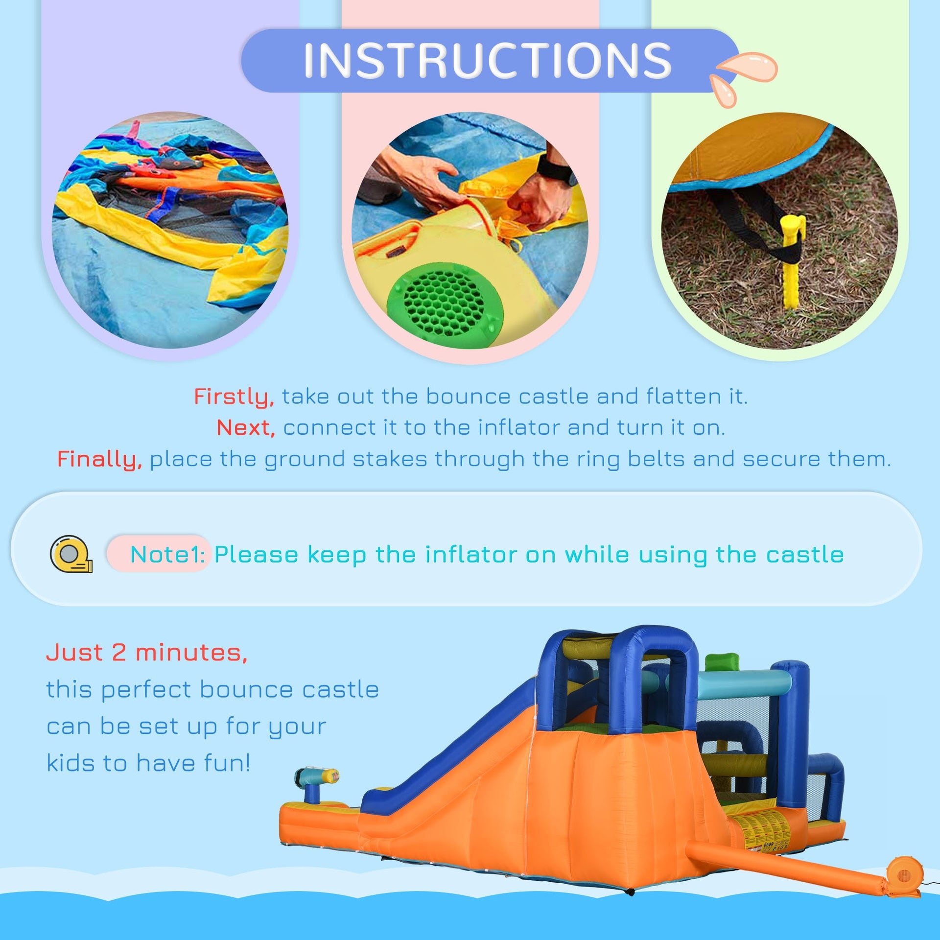 Outsunny 7 in 1 Water Slide w/ Slide Pool Climbing Wall Water Cannon Basketball Hoop Boxing Post Football Stand for 3-8 Years