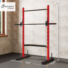 Soozier Squat Rack with Pull Up Bar and Barbell Bar Adjustable Bench Press Multi-Function Weight Lifting Half Rack Red