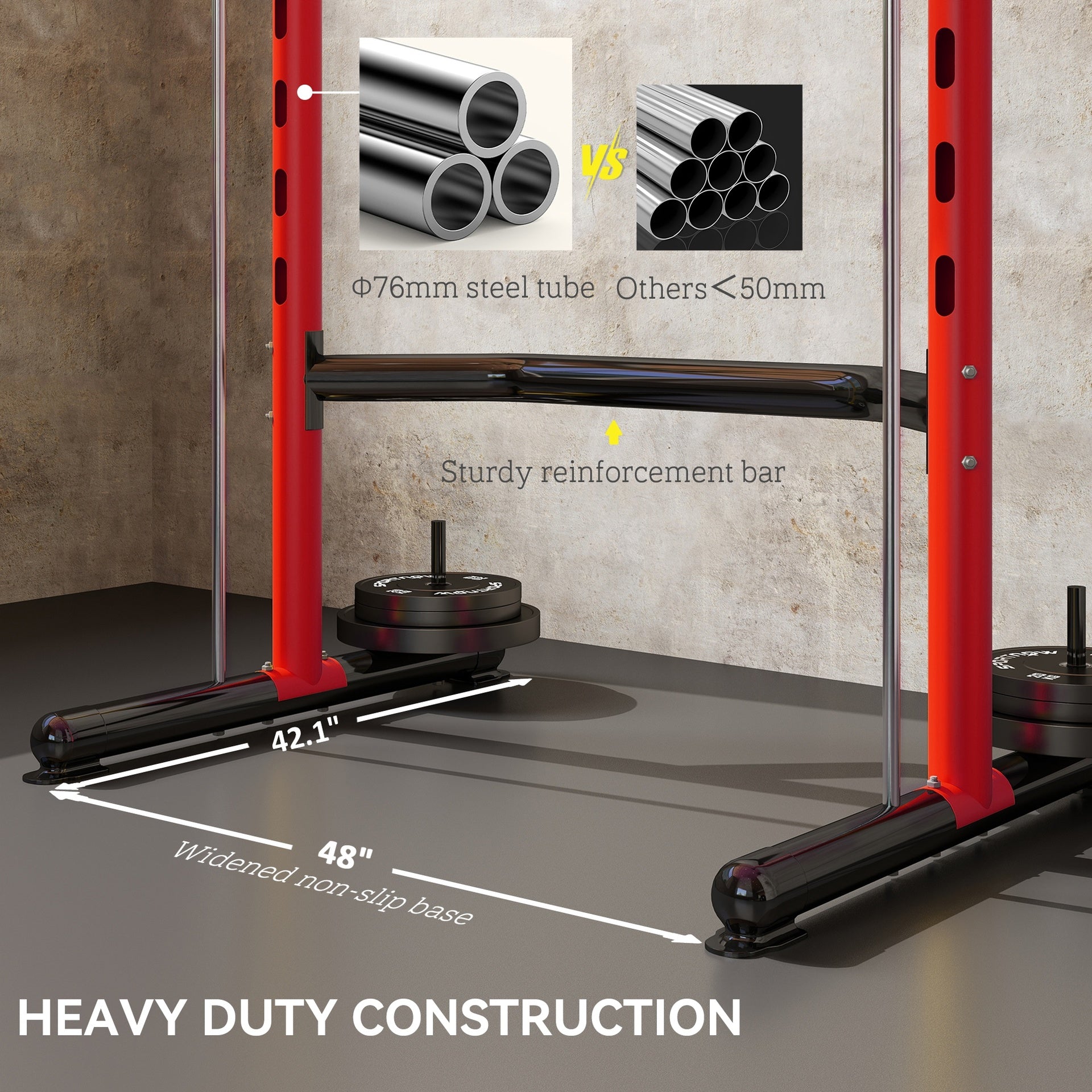 Soozier Squat Rack with Pull Up Bar and Barbell Bar Adjustable Bench Press Multi-Function Weight Lifting Half Rack Red