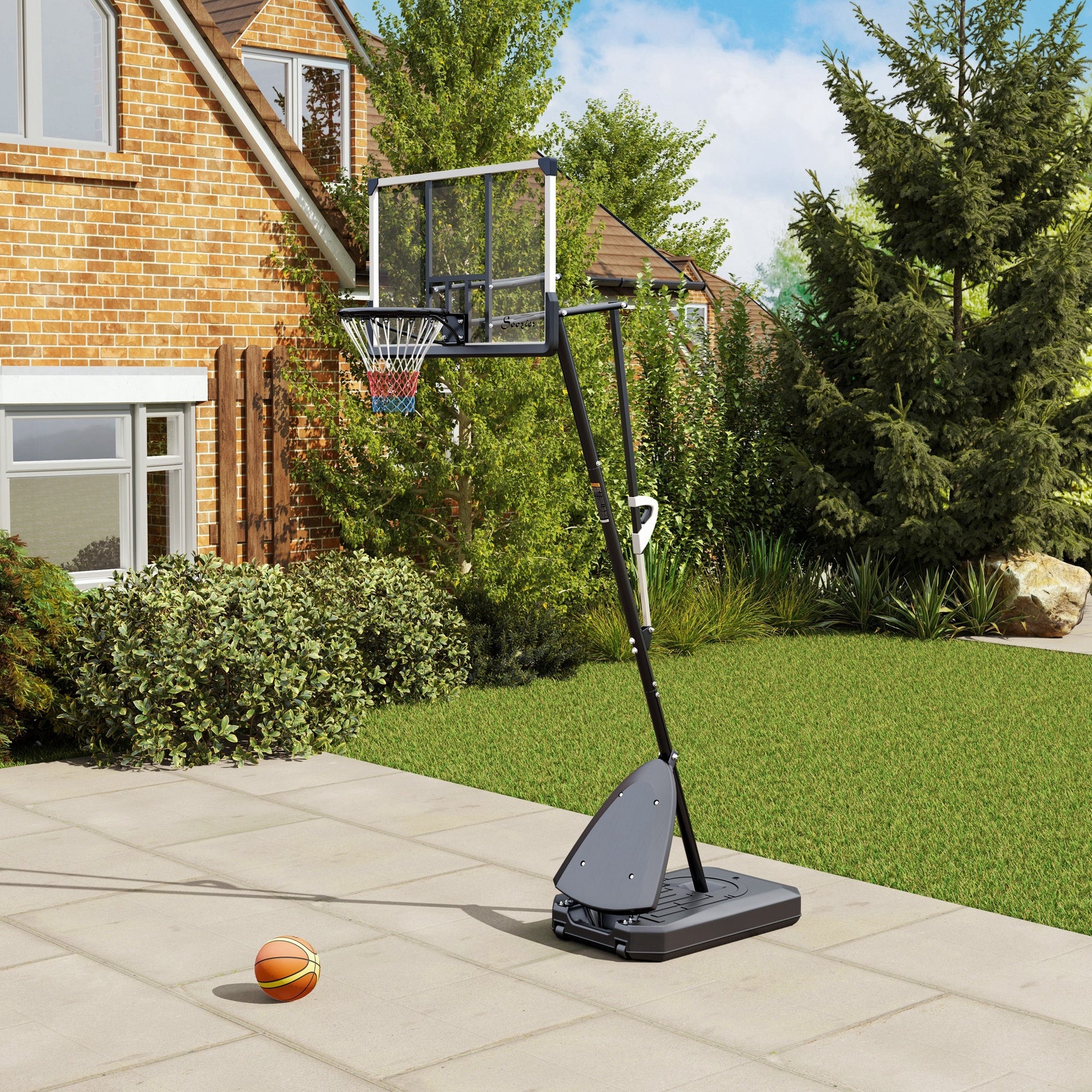 Soozier 4.9-10' Basketball Stand, Freestanding Basketball System with 44" Shatterproof Backboard, Rebound System and Wheels