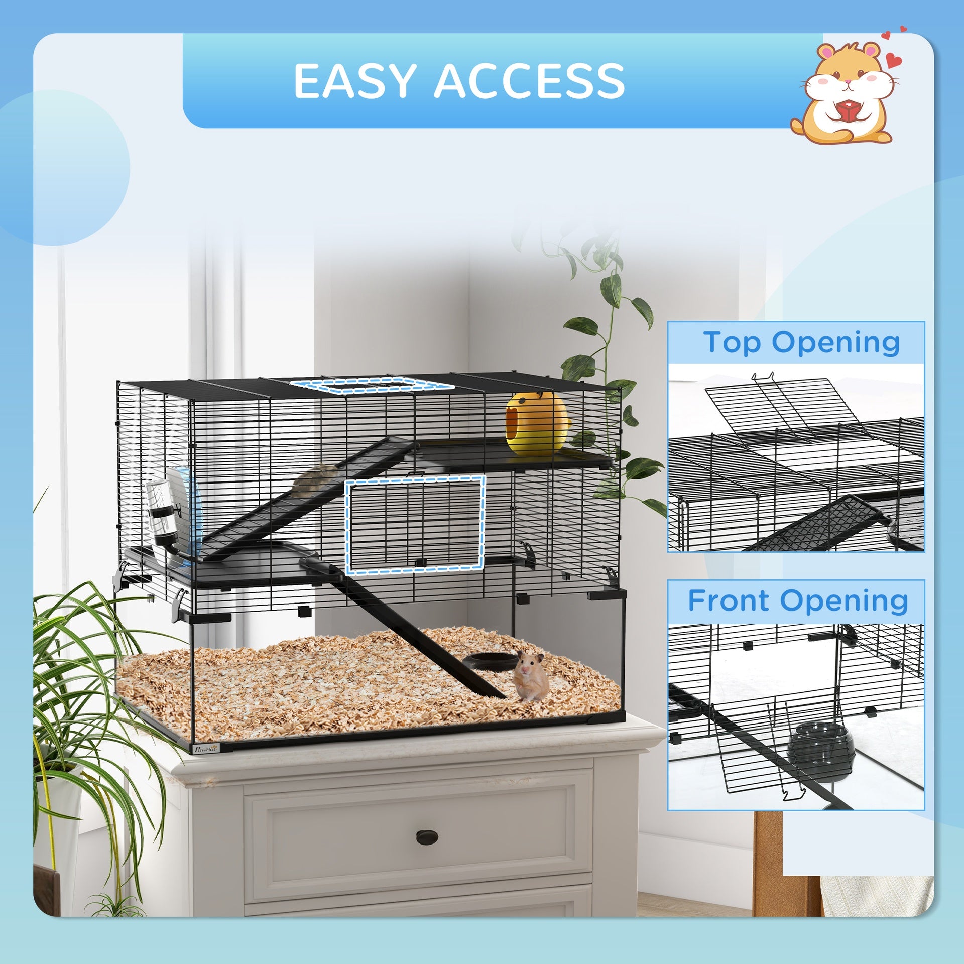 PawHut 30" Hamster Cage, Gerbil Cage with Glass Basin for Small Hamsters, Black