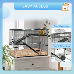 PawHut 30" Hamster Cage, Gerbil Cage with Glass Basin for Small Hamsters, Black