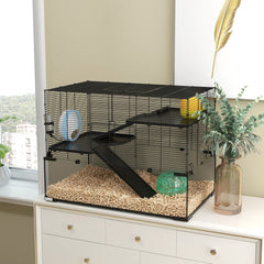 PawHut 30" Hamster Cage, Gerbil Cage with Glass Basin for Small Hamsters, Black