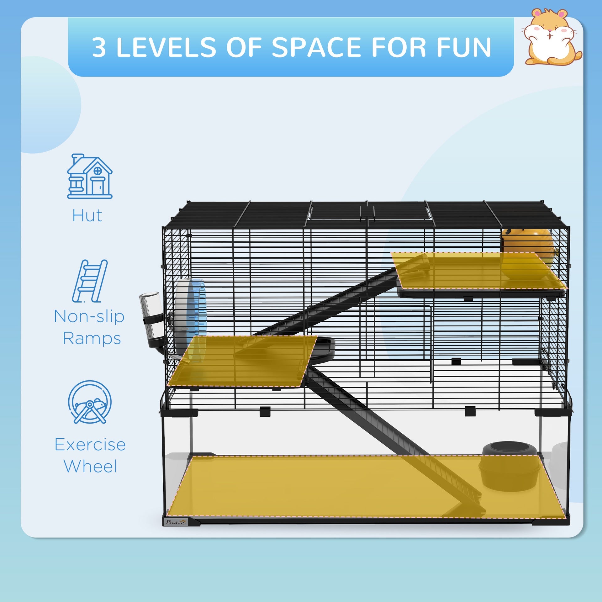 PawHut 30" Hamster Cage, Gerbil Cage with Glass Basin for Small Hamsters, Black