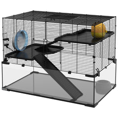 PawHut 30" Hamster Cage, Gerbil Cage with Glass Basin for Small Hamsters, Black