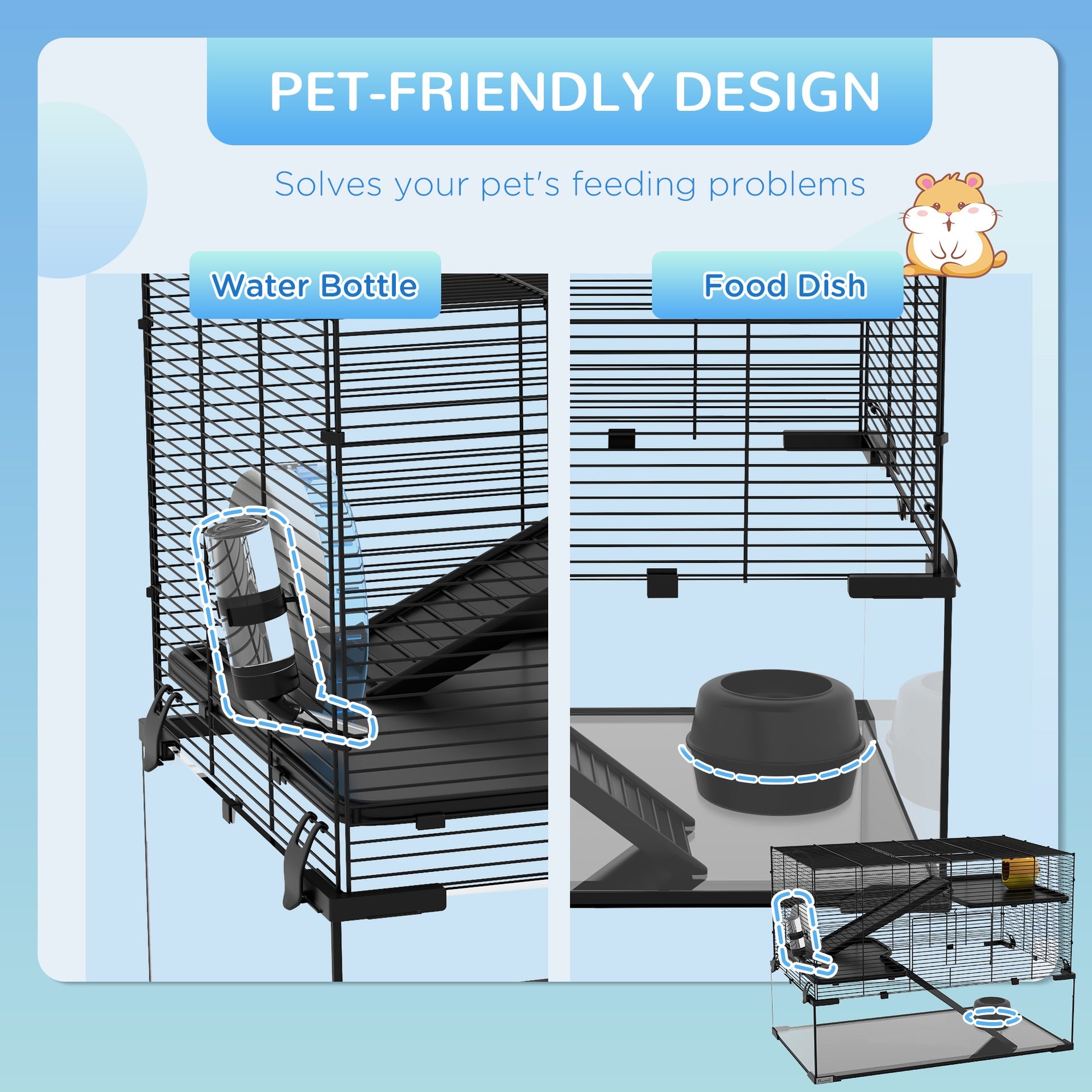 PawHut 30" Hamster Cage, Gerbil Cage with Glass Basin for Small Hamsters, Black