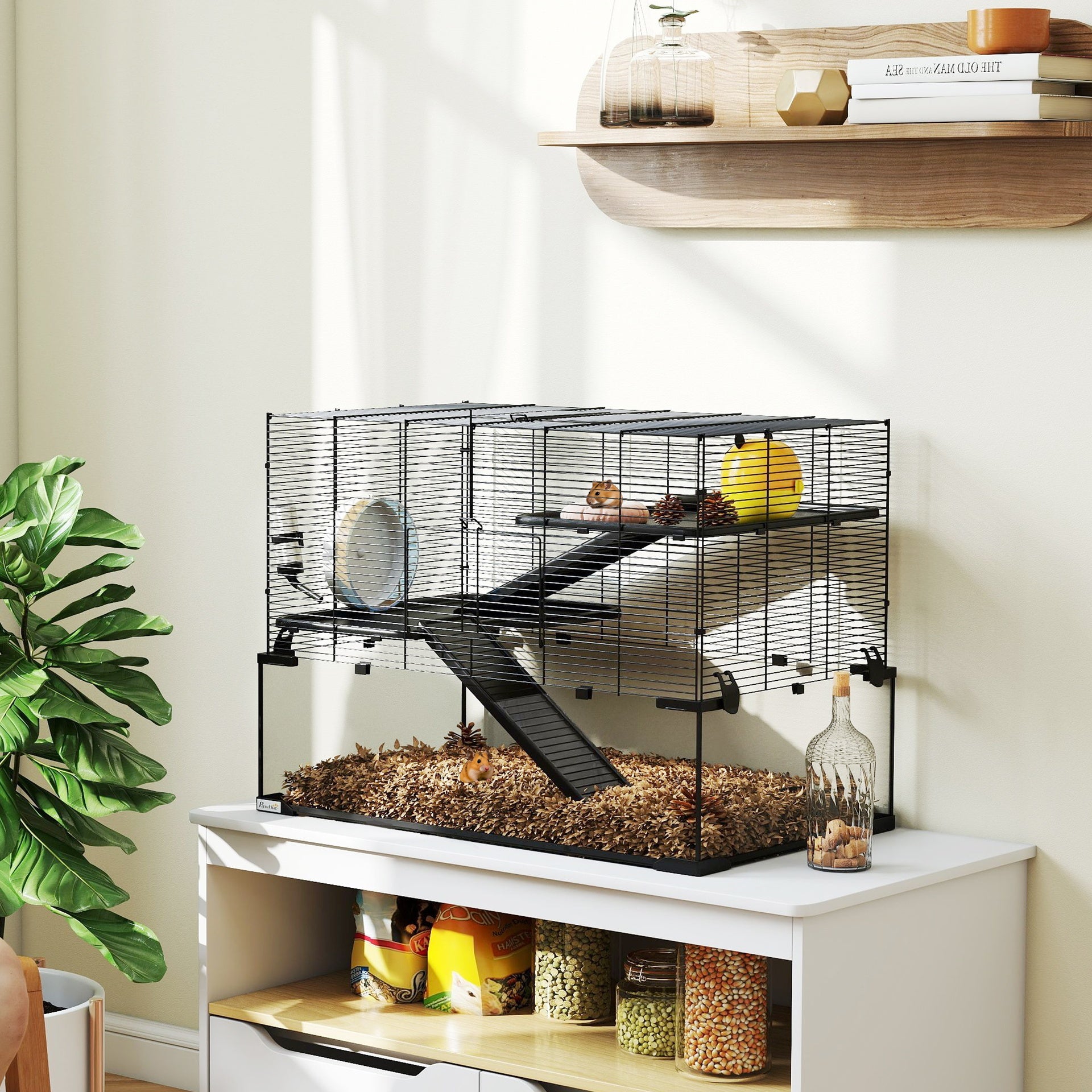 PawHut 30" Hamster Cage, Gerbil Cage with Glass Basin for Small Hamsters, Black