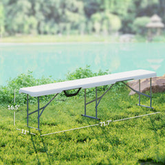 Outsunny 2 Pack 6 ft Portable Foldable Bench Seats, Plastic Folding Benches with Carrying Handle for Camping, White