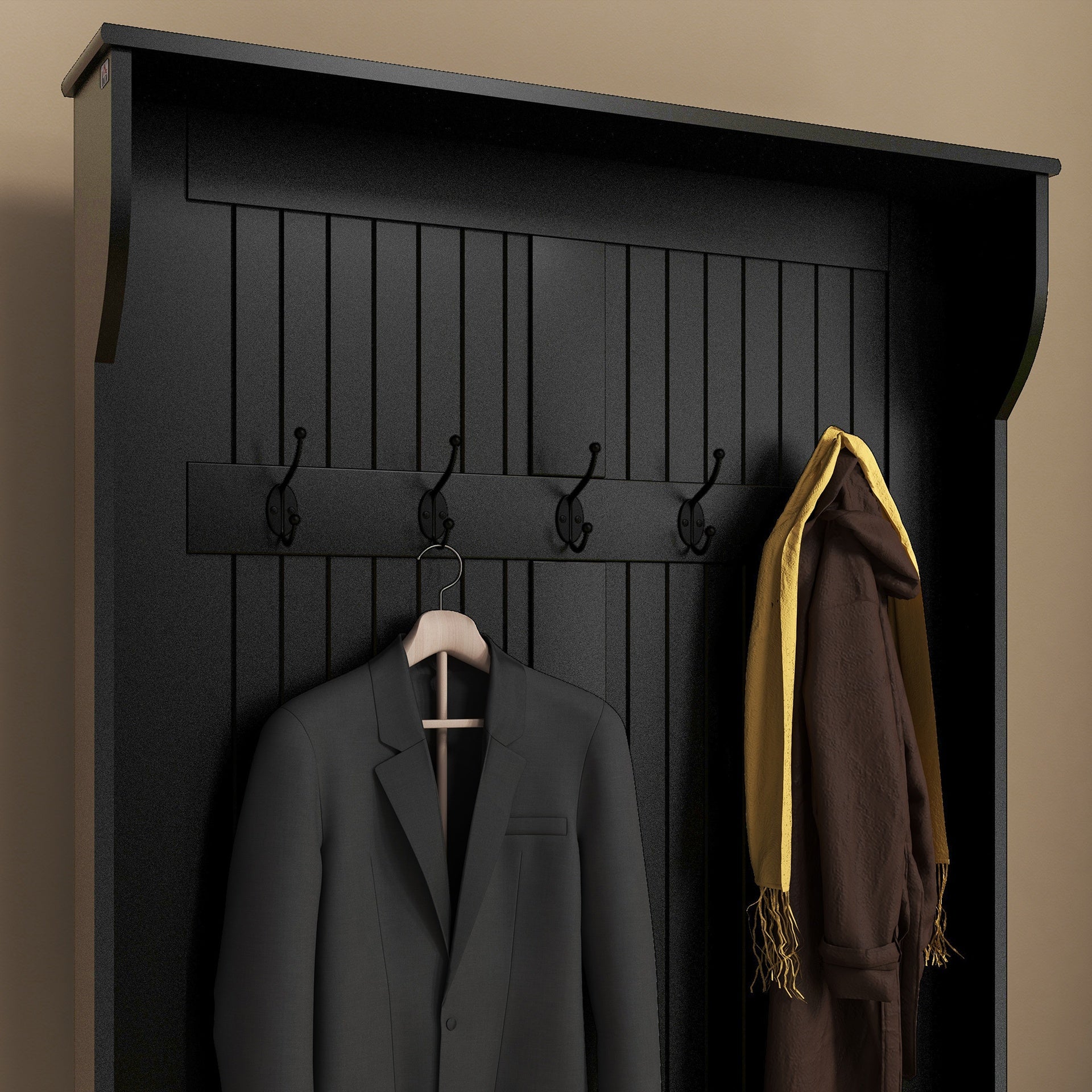 HOMCOM 3-In-1 Entryway Bench with Coat Rack, Hall Tree with Bench and Shoe Storage, 5 Hooks for Hallway Black