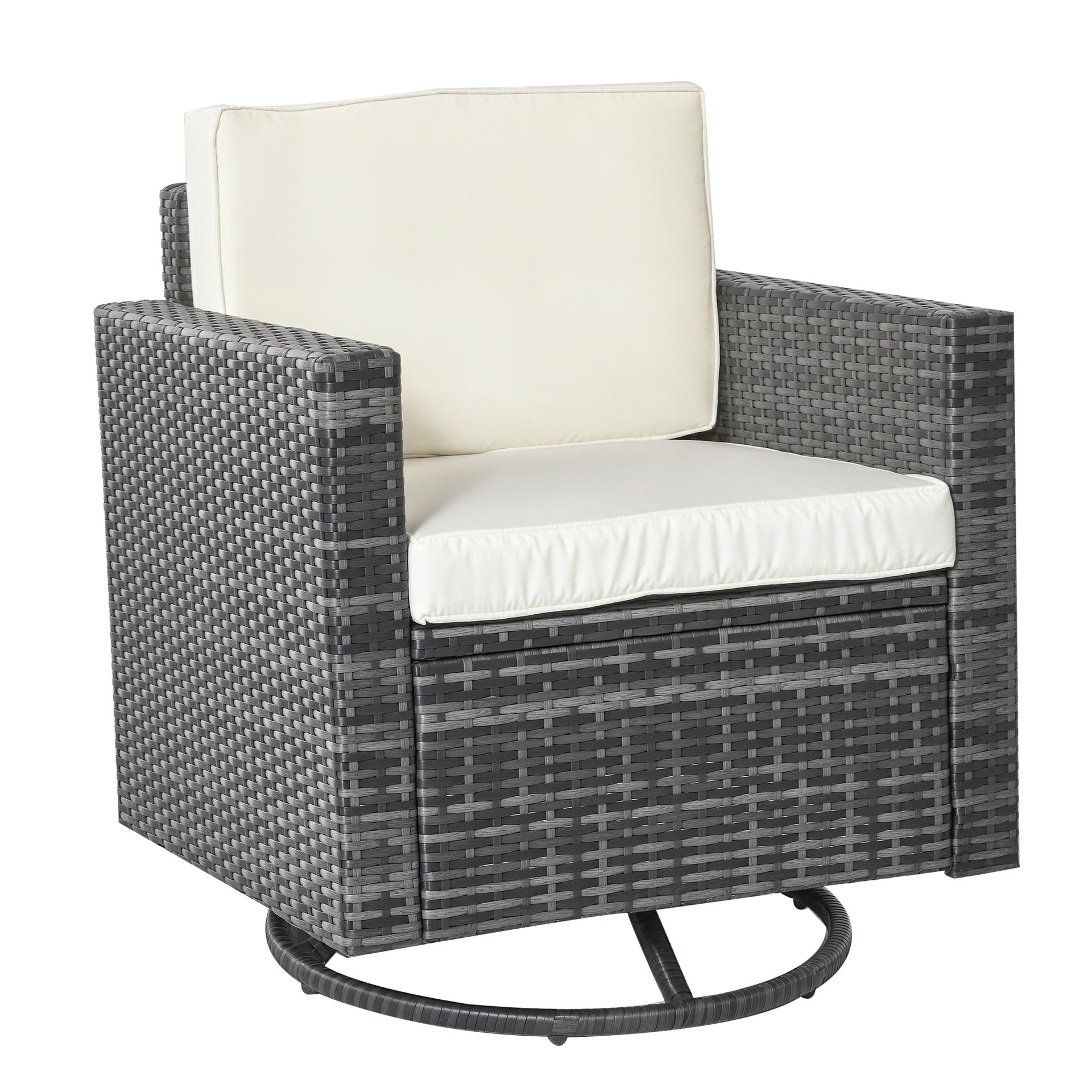 Outsunny Outdoor Swivel Rocker, PE Wicker Dining Chair, 360 Degree Swivel Patio Glider with Cushions for Backyard, Lawn, Garden, Deck, Porch, Steel Frame, Cream White