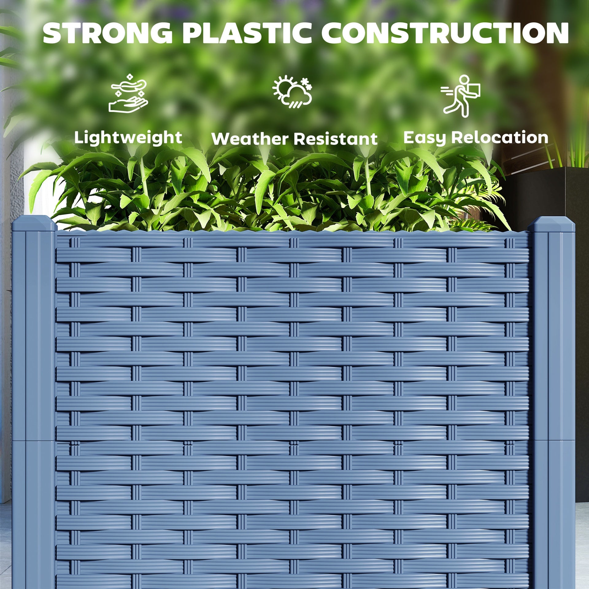 Outsunny Plastic Raised Garden Bed, 5 x 1 x 1 ft Outdoor Flower Box with Drainage Holes for Vegetables, Herbs, Blue